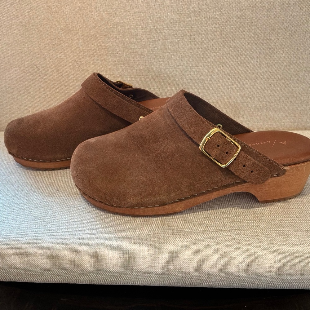 Anthropologie Classic Suede Clogs size 37